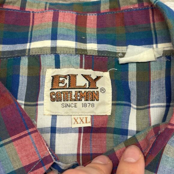 Ely Cattleman Red Tartan Plaid Mens 2XL Cowboy‎ Western Rodeo Pearl Snap Shirt - Picture 4 of 9